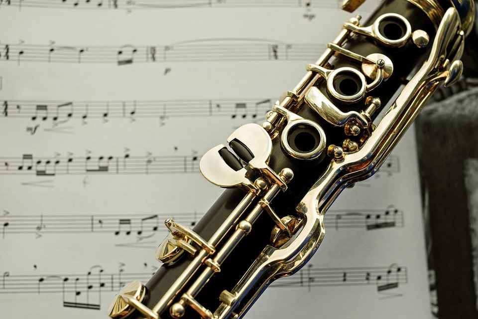 Clarinet close up, with music in background